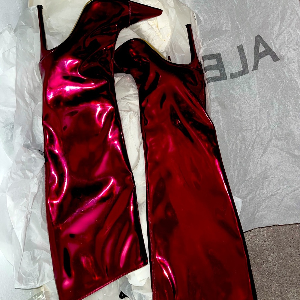 Red patent boots